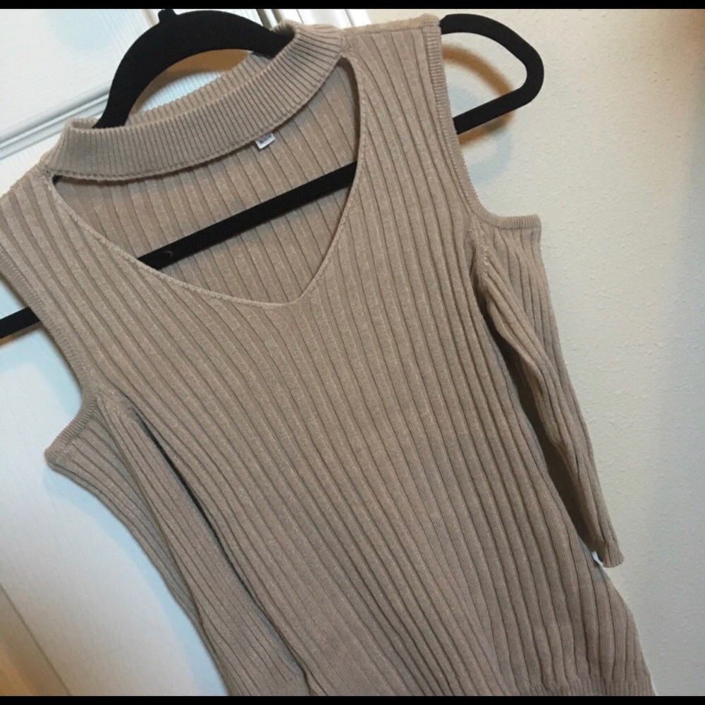 Beige Cold Shoulder Top